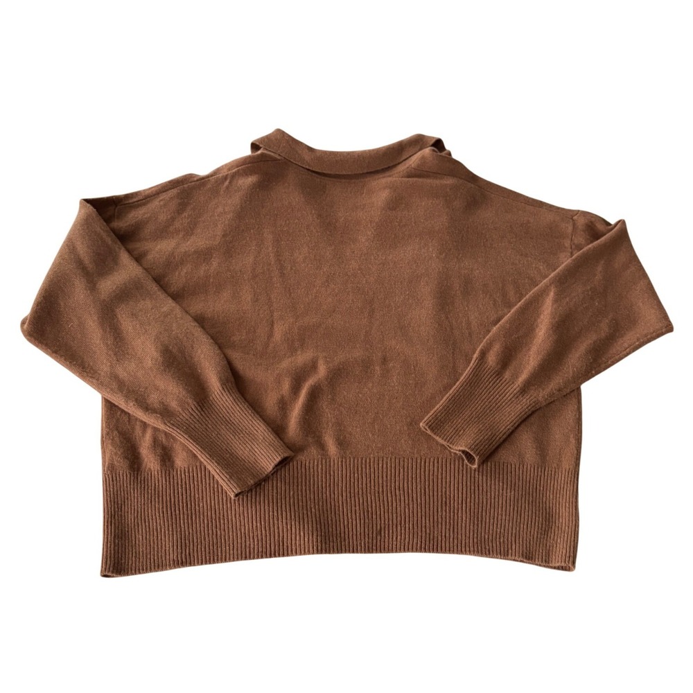 Banana Republic Cashmere Polo Sweater XL Camel Brown Johnny Collar Crop Knit Wms - Picture 5 of 5